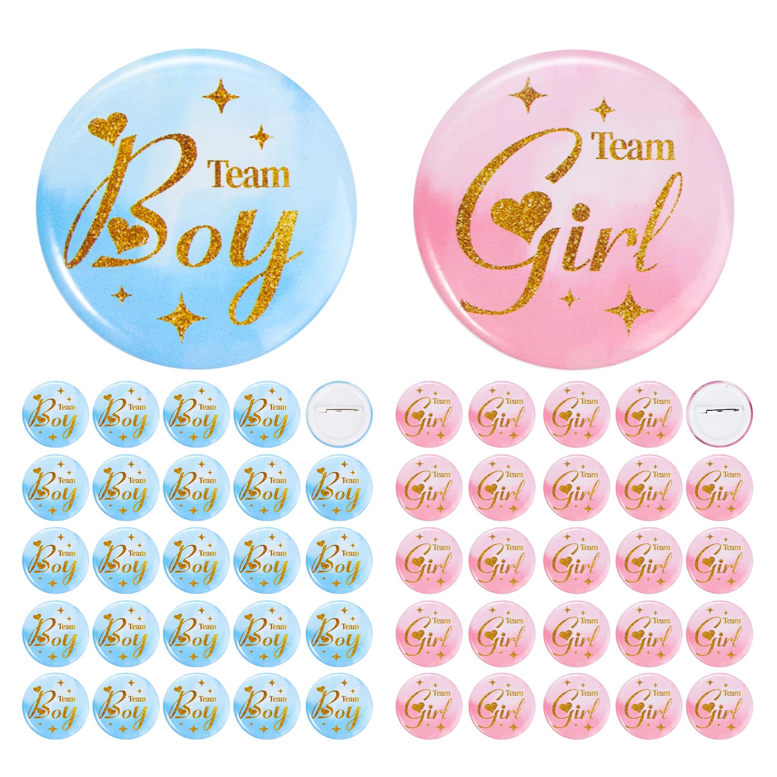 Gender Reveal Pins 50Pcs 5cm - Team Boy or Girl Pins Gender Reveal Button Pins - Team boy Team Girl Pins Gender Reveal Ideas - Gender Reveal Decorations - Gender Reveal Games Party Favors - 2 Inch