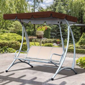 Mokylor Swing Chair Canopy Replacement, 74x 52 in Oxford Outdoor Swing Canopy Silver Coated, Waterproof Swing Chair Top Cover for Outdoor Garden Patio Yard Park Porch Seat Furniture(Coffee)