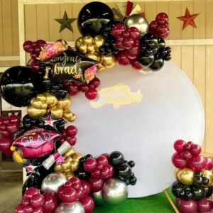 139Pcs Burgundy and Gold Balloon Arch Garland Kit for Graduation Party Decorations,Maroon Black Metallic Gold Confetti Balloons for Class of 2024 Congrats Grad Celebrations Birthday Supplies