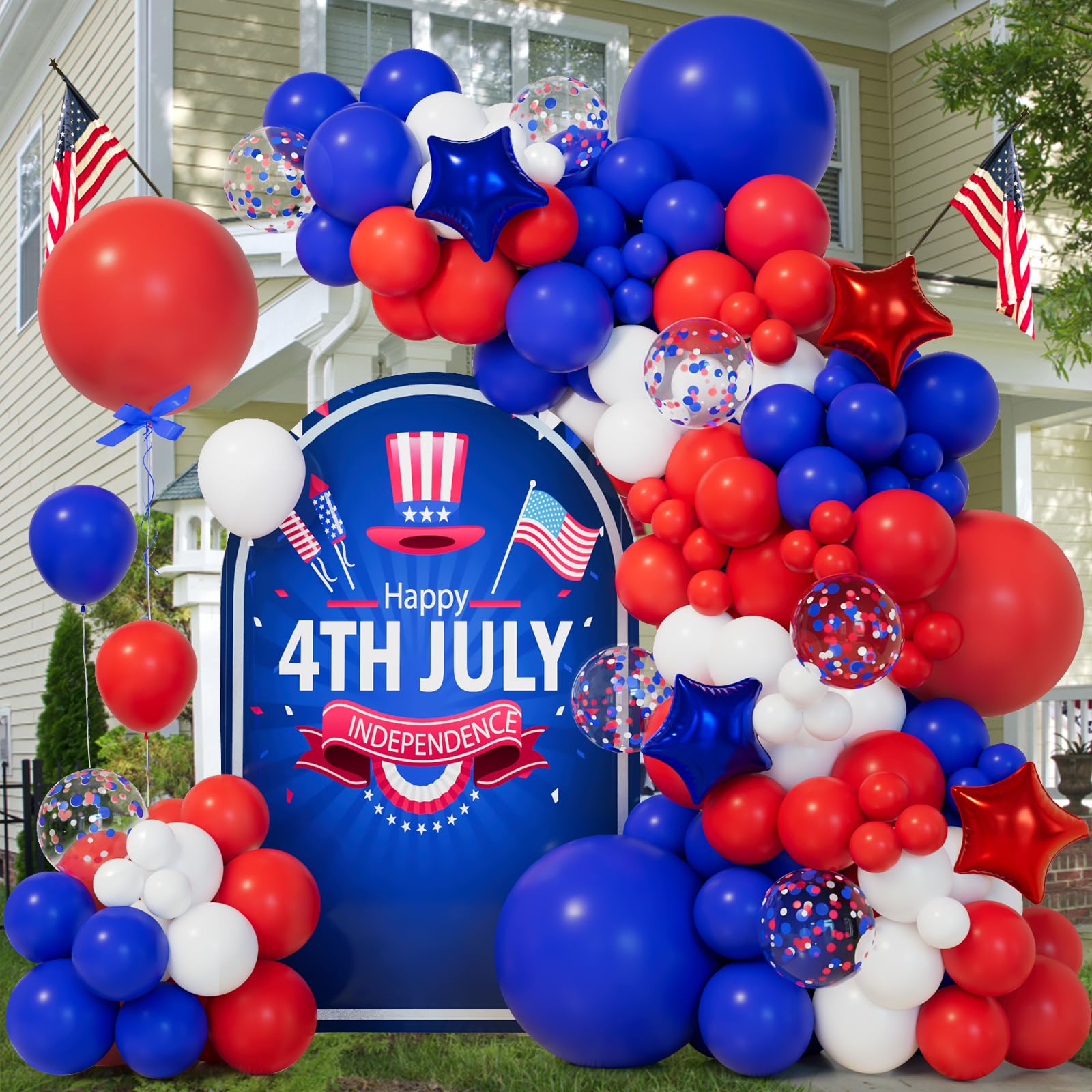 Bonropin 151pcs Red White and Blue Balloons Garland Arch Kit 4th of July Graduation Baseball Game Party Decoration Birthday Wedding Nautical Baseball Theme with Star Foil Balloons