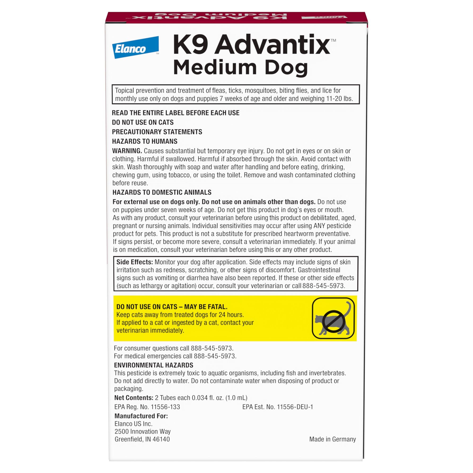 K9 Advantix Flea, Tick & Mosquito Prevention for Dogs 11-20 lbs. | Flea Drops for Medium Dogs | Apply Monthly | 2 Treatments