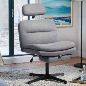 shahoo criss cross legged chair, armless swivel wide padded height adjustable fabric with headrest&footrest for home office, grey