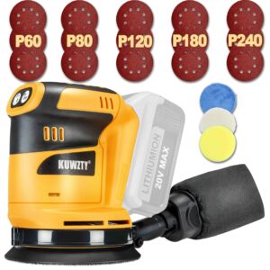 kuwzty random orbit sander for dewalt 20v battery, 5-inch variable speed orbital hand sander with dust collector for sanding and polishing (tool only,no battery)