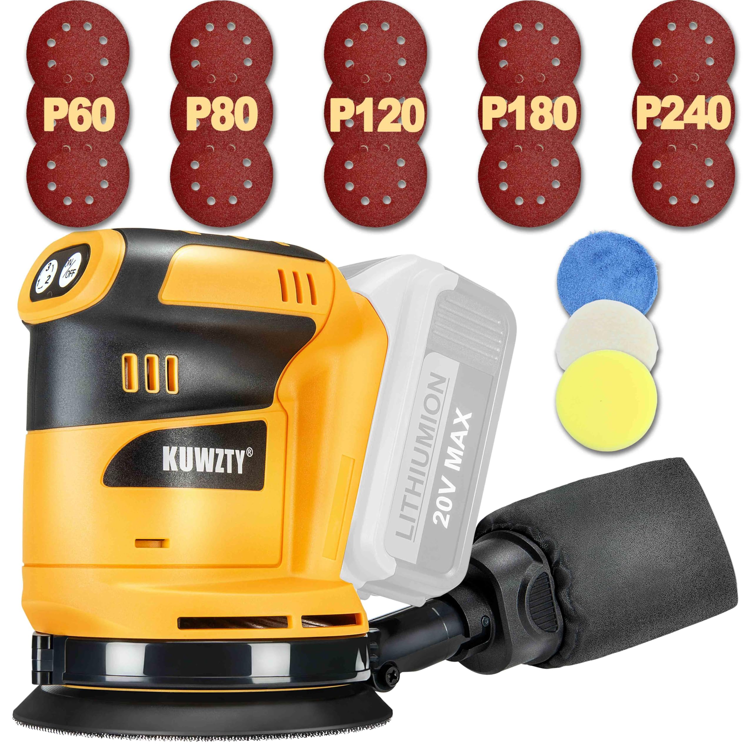 KUWZTY Random Orbit Sander for DEWALT 20v Battery, 5-Inch Variable Speed Orbital Hand Sander with Dust Collector for Sanding and Polishing (Tool Only,No Battery)