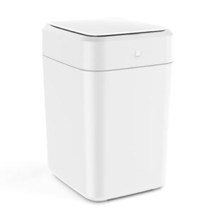 self sealing and self changing smart automatic trash can with 7 × specialized garbage bags ring, type-c charging port, built-in li-ion battery, 4.5 gallon, white for kitchen, home, office and more