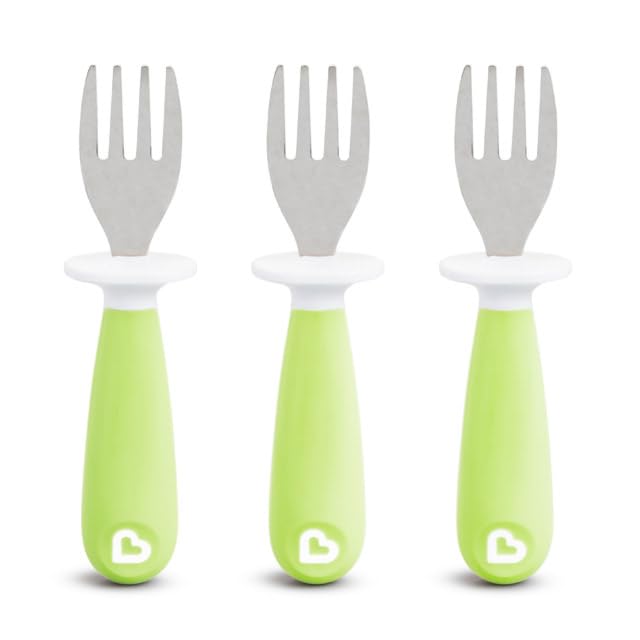 Munchkin® Raise™ Toddler Fork Set, 3 Pack, Stainless Steel, Plastic, Adorable Pink Toddler Utensils Forks: Munchkin’s 3-Piece Set for Happy Mealtimes! (Green)