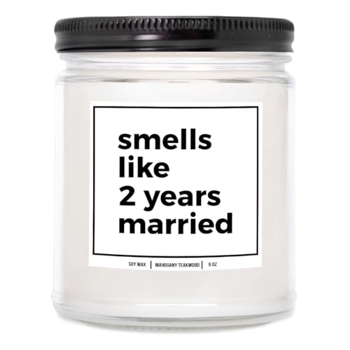 YouNique Designs 2 Year Anniversary Candle - 2nd Wedding Anniversary for Her, Him - 2nd Wedding Anniversary Candle for Wife, Husband - Two Year Anniversary Ideas (Mahogany Teakwood)