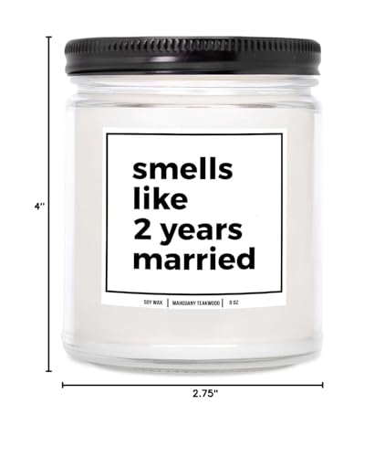 YouNique Designs 2 Year Anniversary Candle - 2nd Wedding Anniversary for Her, Him - 2nd Wedding Anniversary Candle for Wife, Husband - Two Year Anniversary Ideas (Mahogany Teakwood)