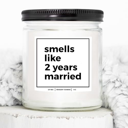 YouNique Designs 2 Year Anniversary Candle - 2nd Wedding Anniversary for Her, Him - 2nd Wedding Anniversary Candle for Wife, Husband - Two Year Anniversary Ideas (Mahogany Teakwood)