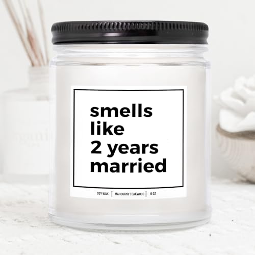 YouNique Designs 2 Year Anniversary Candle - 2nd Wedding Anniversary for Her, Him - 2nd Wedding Anniversary Candle for Wife, Husband - Two Year Anniversary Ideas (Mahogany Teakwood)