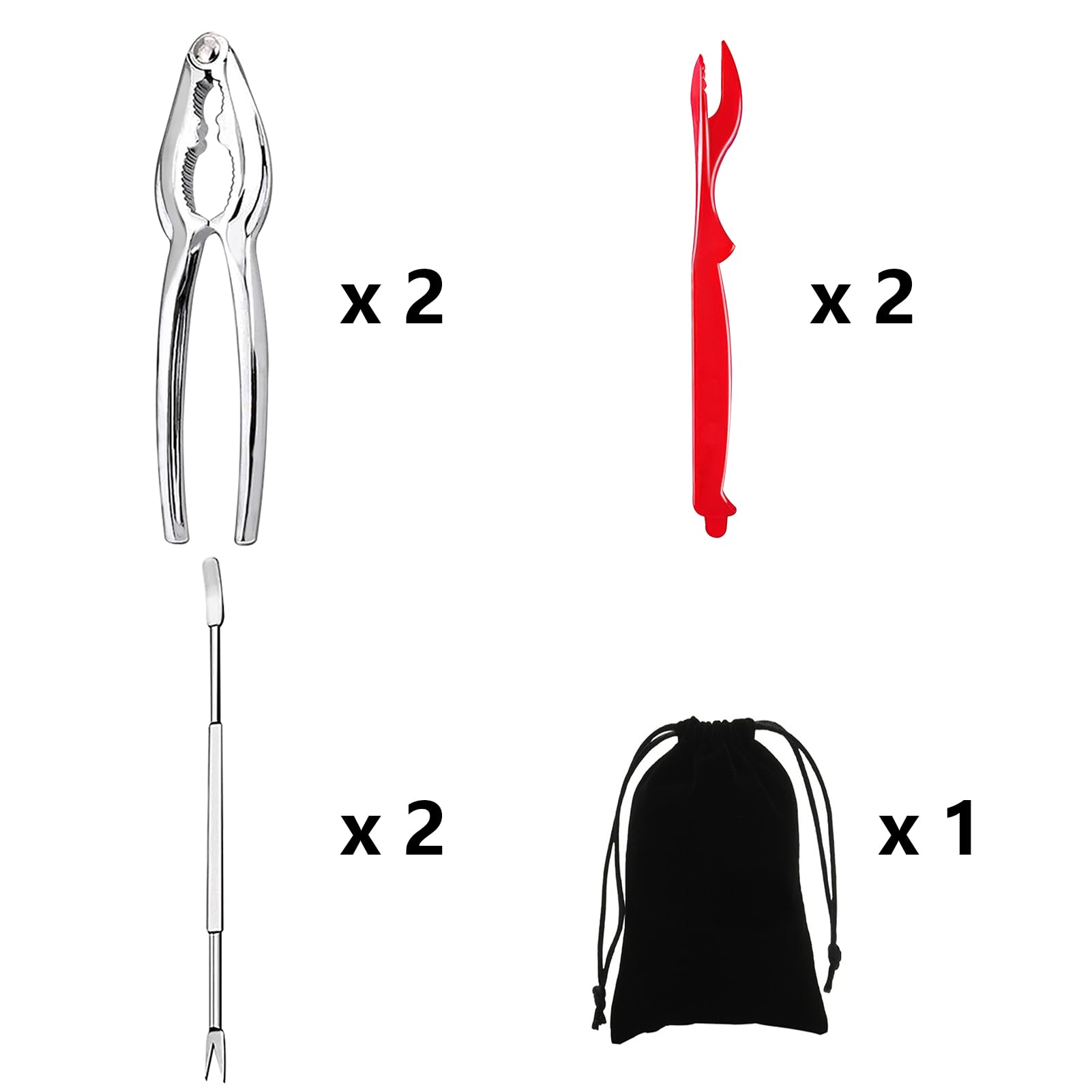 Artcom 7 Piece Seafood Tools Set - 2 Crab Crackers, 2 Lobster Shellers, 2 Crab Forks, 1 Storage Bag