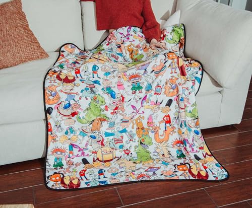 Nickelodeon Cartoon Collage Fleece Throw Blanket | Soft Polyester Cover For Sofa, Bed | 45 x 60 Inches