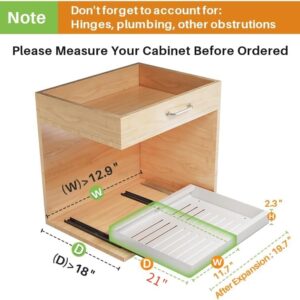 Pull out Cabinet Organizer, Expandable(11.7"-19.7") Heavy Duty Slide out Drawers Fixed with Adhesive Nano Film for Pots, Roll out Shelf Storage for Kitchen Base Cabinet Organization(White)