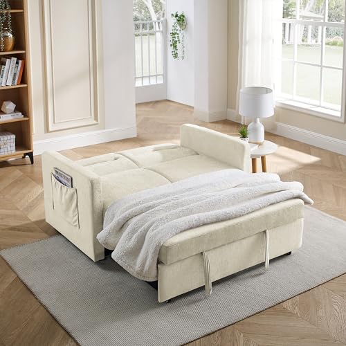 FANYE 3 in 1 Sleeper Sofa Bed,Contemporary Minimalist 2 Seater Loveseat Convertible Sofa&Couch with Pull Out Sofabed and Side Storage Pockets for Home,Office,Apartment,RV Living Room Furniture