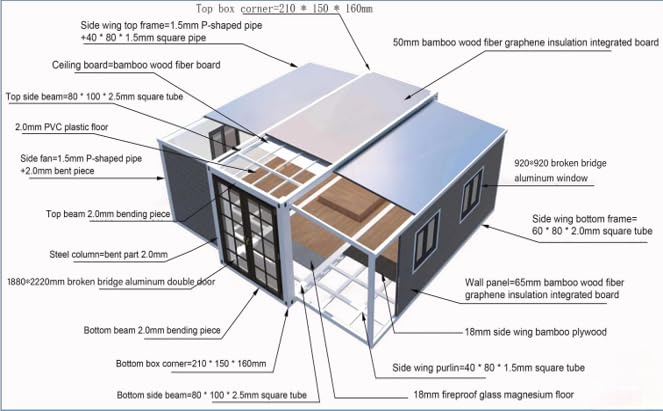 Expandable prefabricated Home Mobile, Prefab House for Hotel, Booth, Office, Guard House, Workshop - Efficient and Versatile Living Solution (20FT*40FT)