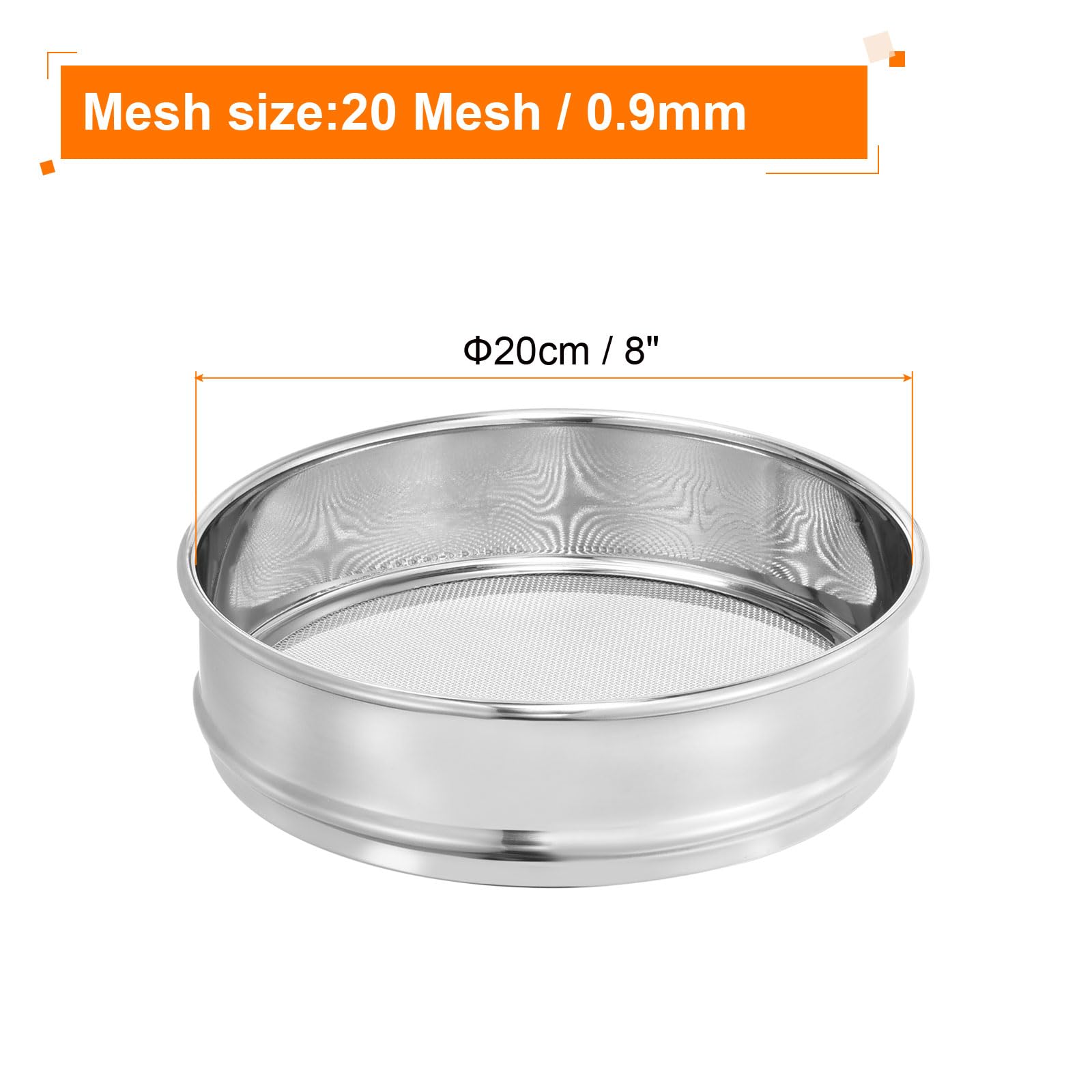 PATIKIL 20 Mesh Lab Sieve, 8" Diameter Test Sieve 304 Stainless Steel Wire Cloth (0.9mm) for Industrial Laboratory