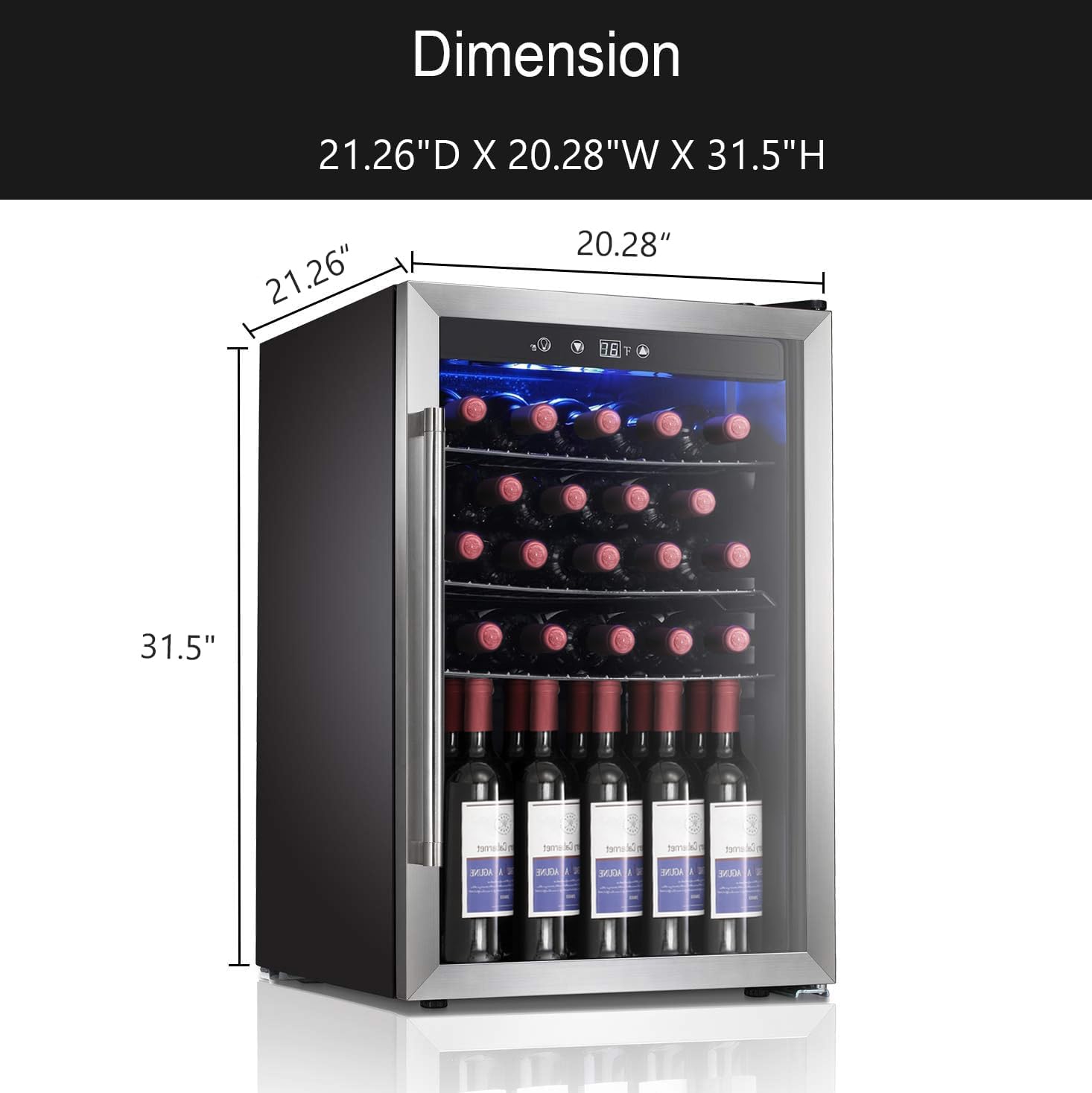 Antarctic Star Wine Cooler/Cabinet Refrigerator Fridge, 36 Bottle Freestanding Wine Chiller with Stainless Steel, Double-Layer Glass Door Touch Screen for Home Office/Bar,4.4Cu.Ft.