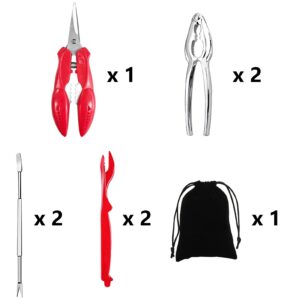 Artcom 8 Piece Seafood Tools Set - 2 Crab Crackers, 2 Lobster Shellers, 2 Crab Forks, 1 Seafood Scissors and 1 Storage Bag