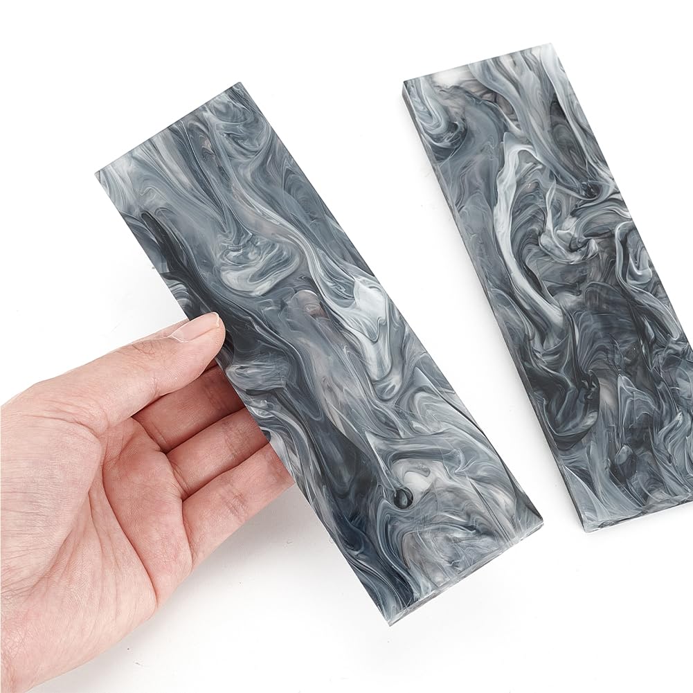 MAYJOYDIY 2pcs Marble Pattern Acrylic Knife Handle Scales Black Knife Grips Sheets Knife Scales Slabs Making Rectangle Knife Handle Tool 6.3×2×0.27inch for Knife Handle Making DIY Crafts