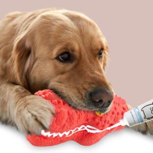 TSPRO Dinosaur Dog Chew Toys Interactive Dog Toy for Pets Increases IQ, Natural Rubber Dog Toys Squeaky for Teeth Cleaning and Training, for Aggressive Chewers （Dinosaur Red）