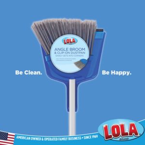 Angle Broom w/Dustpan, Indoor, 9.25" W Head, Smaller Style- Made w/Recycled Soda Bottle Bristles & Polished Aluminum Lightweight 48" L Handle, Includes Swivel Hang Cap for Storage, by LOLA- 1 Pack