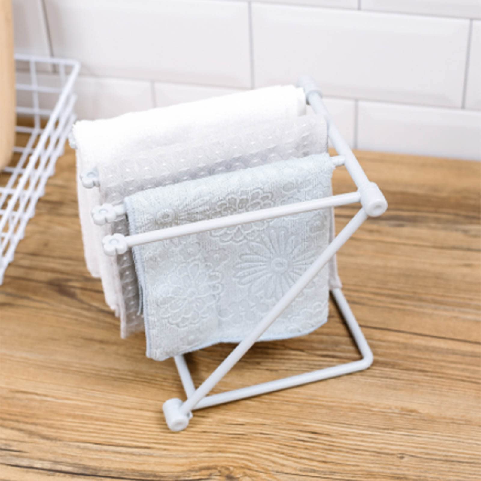 MINGZHE Washcloth Holder Dish Rag Cloth Holder Countertop Dishcloth Drying Rack 4 Arms Folding Vertical Hand Towel Stand Dish Rag Storage Holder for Kitchen(Light Gray)