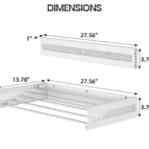 LiaMeE Wall Mounted Drying Rack, Collapsible Drying Racks for Laundry, Foldable Clothes Drying Rack with Wall Template for Indoor & Outdoor Use, 28” Wide, 5 Aluminum Rods, 55 LBS, White