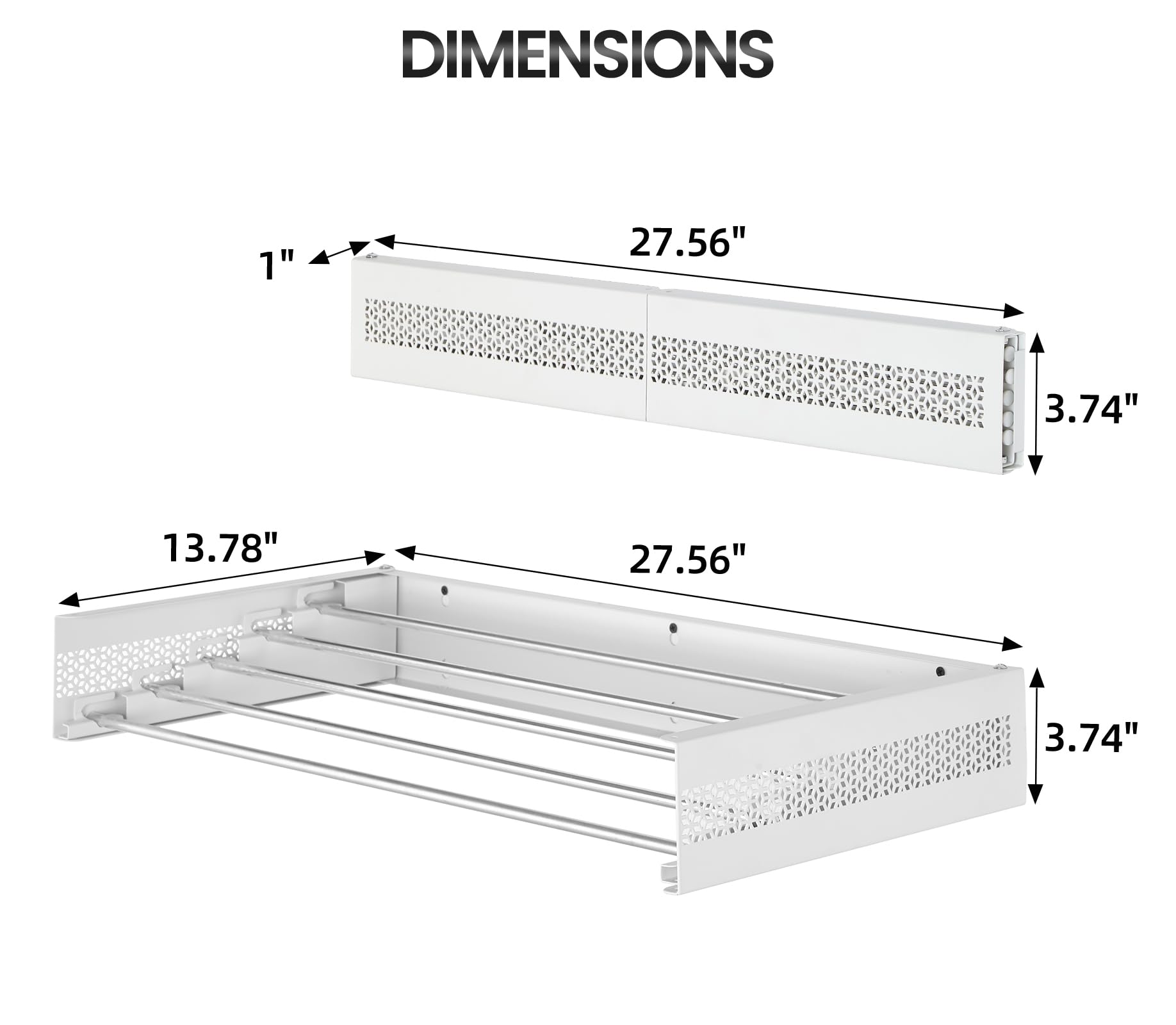 LiaMeE Wall Mounted Drying Rack, Collapsible Drying Racks for Laundry, Foldable Clothes Drying Rack with Wall Template for Indoor & Outdoor Use, 28” Wide, 5 Aluminum Rods, 55 LBS, White