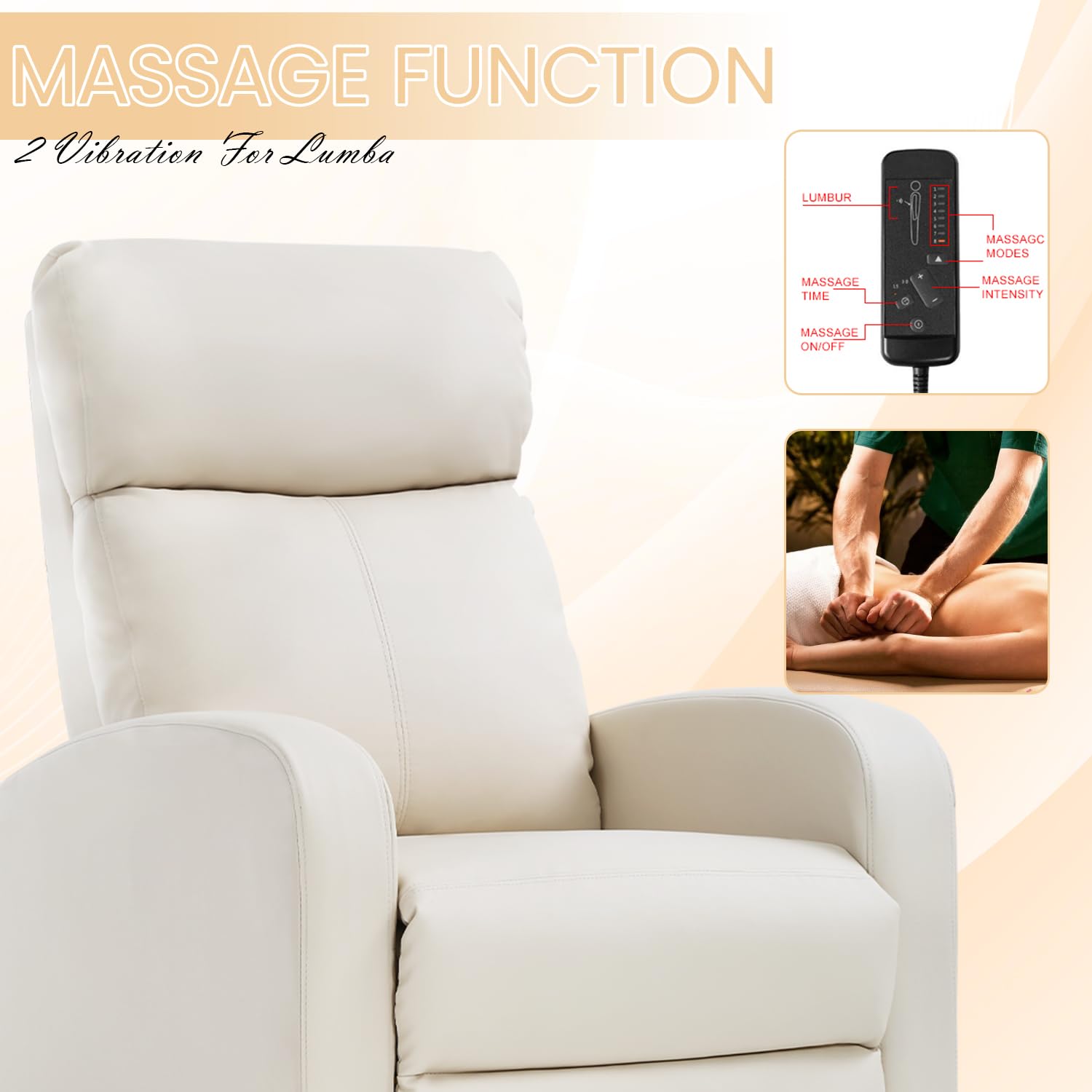 Dopinmin Recliner Chair Breathable Padded PU Leather Massage Single Sofa Recliners for Small Recliner Chair with Footrest Home Theater Seating for Bedroom Living Room,Beige