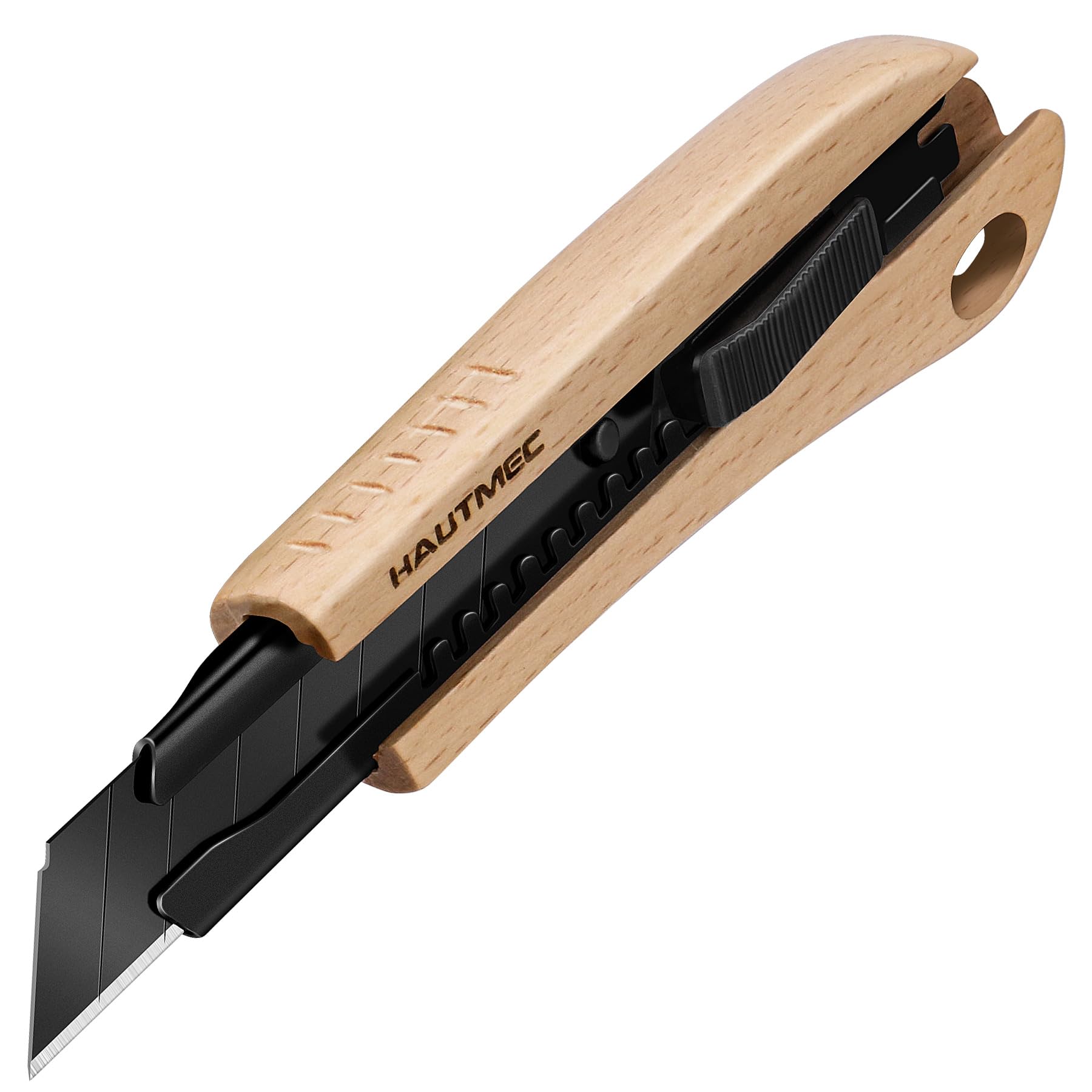 HAUTMEC 18mm Wooden Handle Retractable Utility Knife Autolock and Snap off with SK2H Ultra Sharp Black Blade Suitable Gifts for Husband Dad HT0352