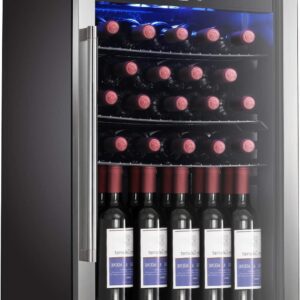 Antarctic Star Wine Cooler/Cabinet Refrigerator Fridge, 36 Bottle Freestanding Wine Chiller with Stainless Steel, Double-Layer Glass Door Touch Screen for Home Office/Bar,4.4Cu.Ft.