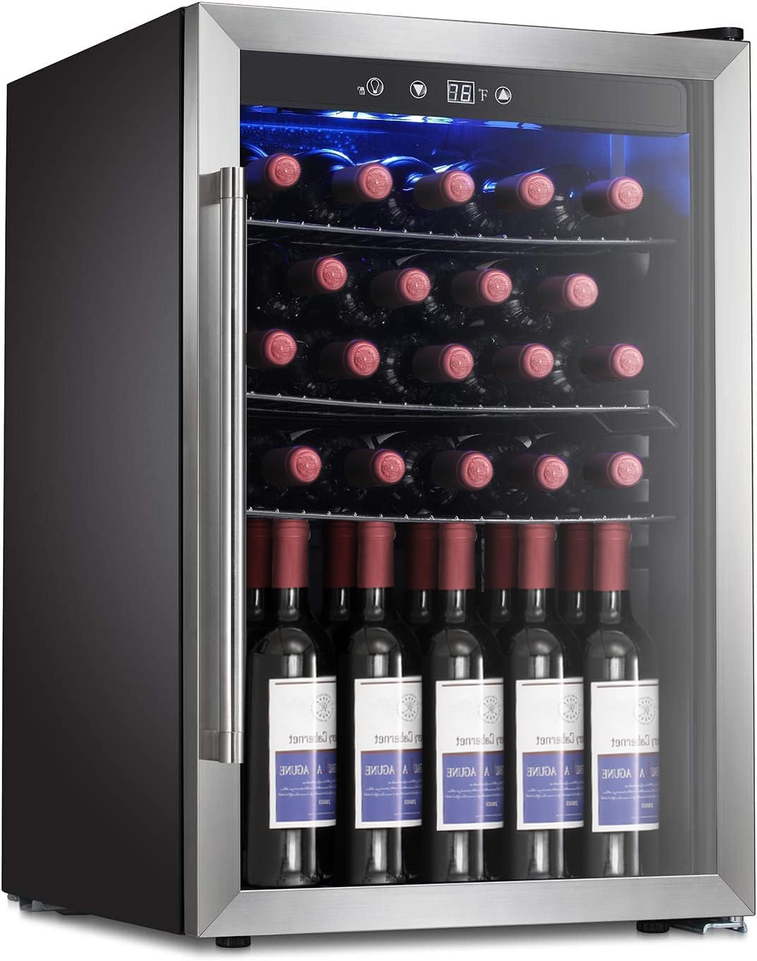 Antarctic Star Wine Cooler/Cabinet Refrigerator Fridge, 36 Bottle Freestanding Wine Chiller with Stainless Steel, Double-Layer Glass Door Touch Screen for Home Office/Bar,4.4Cu.Ft.