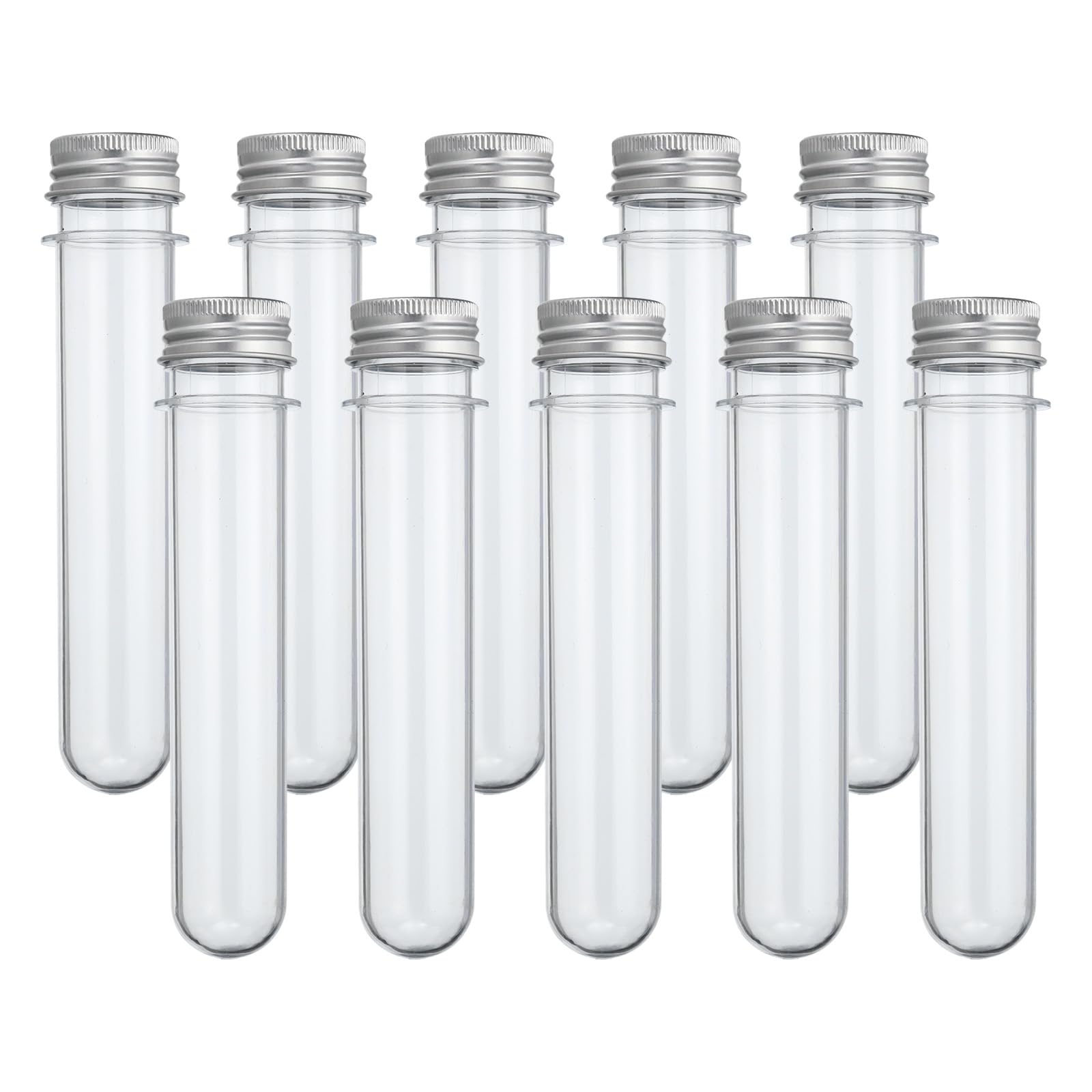 PATIKIL 45ml Test Tubes, 20pcs 5.51x0.98" Plastic Clear Round Bottom Test Tube Containers with Caps for Bead Party Candy Bath Salt Storage Scientific Experiment Plant Propagation, Silver