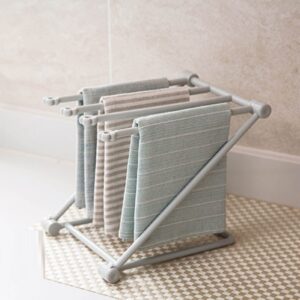 MINGZHE Washcloth Holder Dish Rag Cloth Holder Countertop Dishcloth Drying Rack 4 Arms Folding Vertical Hand Towel Stand Dish Rag Storage Holder for Kitchen(Light Gray)