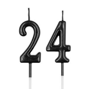 24th & 42nd birthday candles, black number 24 42 candle for cake, happy birthday cake topper decoration for birthday anniversary celebration party supplies