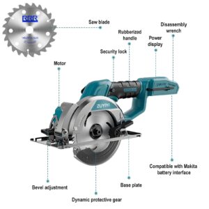 ZUYIYI 5-1/2" Cordless Circular Saw for Makita 18V Battery, Brushless 6600RPM Max Cutting Depth 2" (90°), Compact Tile Saw for Wood, Tile, Soft Metal, Plastic Cutting (NO Battery)