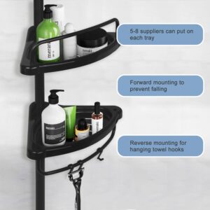 LuxyDecor Corner Shower Caddy Constant Tension Pole Rustproof Shower Rack 4 Tiers Adjustable Bathroom Storage Organizer Drill Free