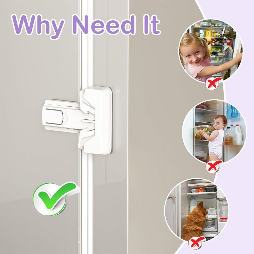 2 Pack Upgrade Child Proof Refrigerator Lock, HEOATH Fridge/Freezer Door Lock for Toddlers Children Kids, no Tools Need or (White)