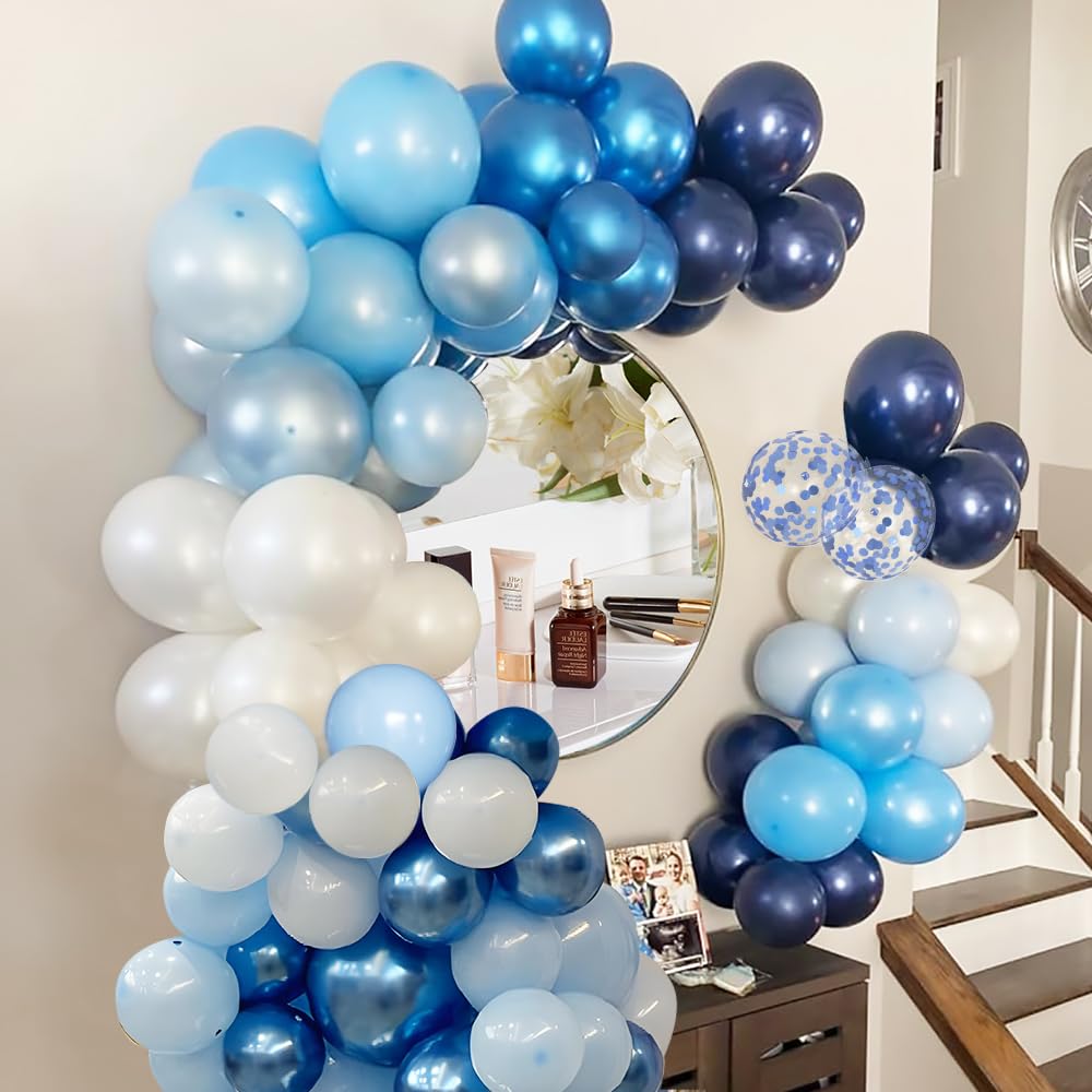 Blue Balloons Set, 60 Pack 12 Inches Metallic Chrome Blue Balloons Navy Blue Latex Balloons Light Blue Confetti Balloons for Boys Man Birthday, Baby Shower, Wedding Party Decorations