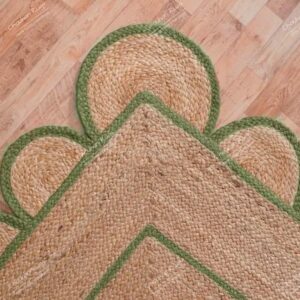 Jaipur Weaver Group Natural Jute Scalloped Area Rug Scallop Braided Boho Rugs Handwoven Bohemian Rug for Farmhouse & Home Decor (Green-4'x6'), BD2-GRN-4'x6'