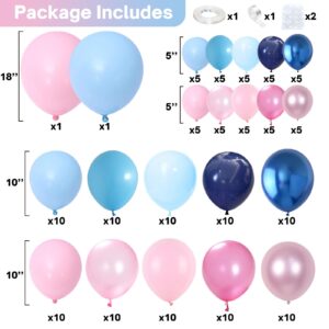 Pink Blue Balloon Arch Garland Kit, 152Pcs 18/10/5 Inch Gender Reveal Balloons, Metallic Blue Pink Mixed Party Balloons Pearl Blue Pink Balloons for Boys Girls Baby Shower Birthday Decoration