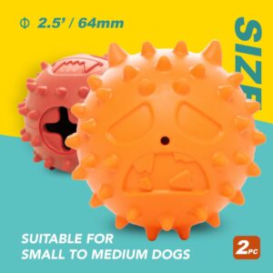 TSPRO Dog Toys Squeaky and Leaky Food Ball 2 Pack Natural Rubber Dog Toy Interactive Slow Feeder Treat Dispensing Dog Toys for Small Dogs, Real Beef Flavor, for Puppies (Yellow, Blue)