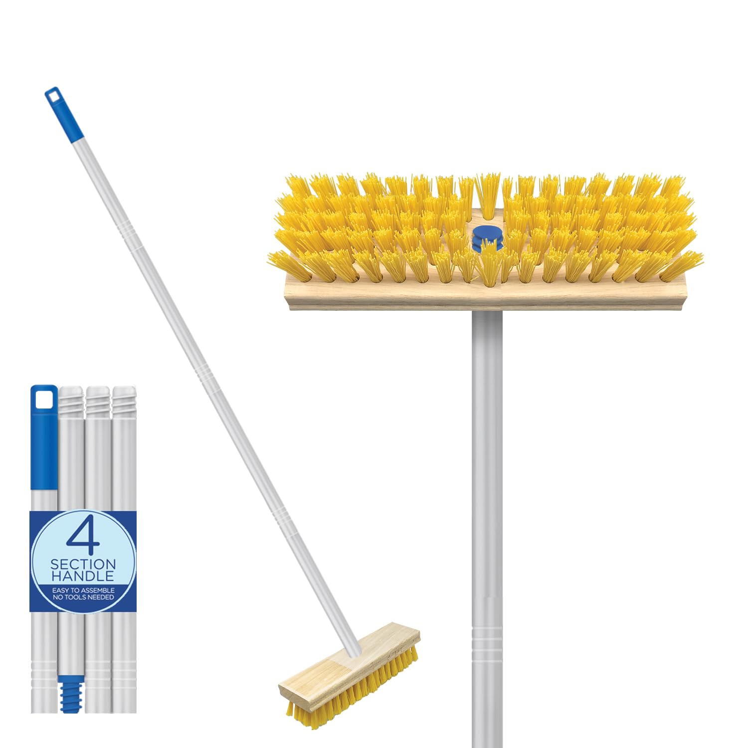 Lola Products Deck Scrub Brush w/ 48" Long Handle & 9" x 3.5" Scrubber, Durable Fiber Scrubber Bristles Remove Dirt, Grime, Grout, Leaves, Snow on Patios, Decks, Asphalt, Cement- Wet or Dry