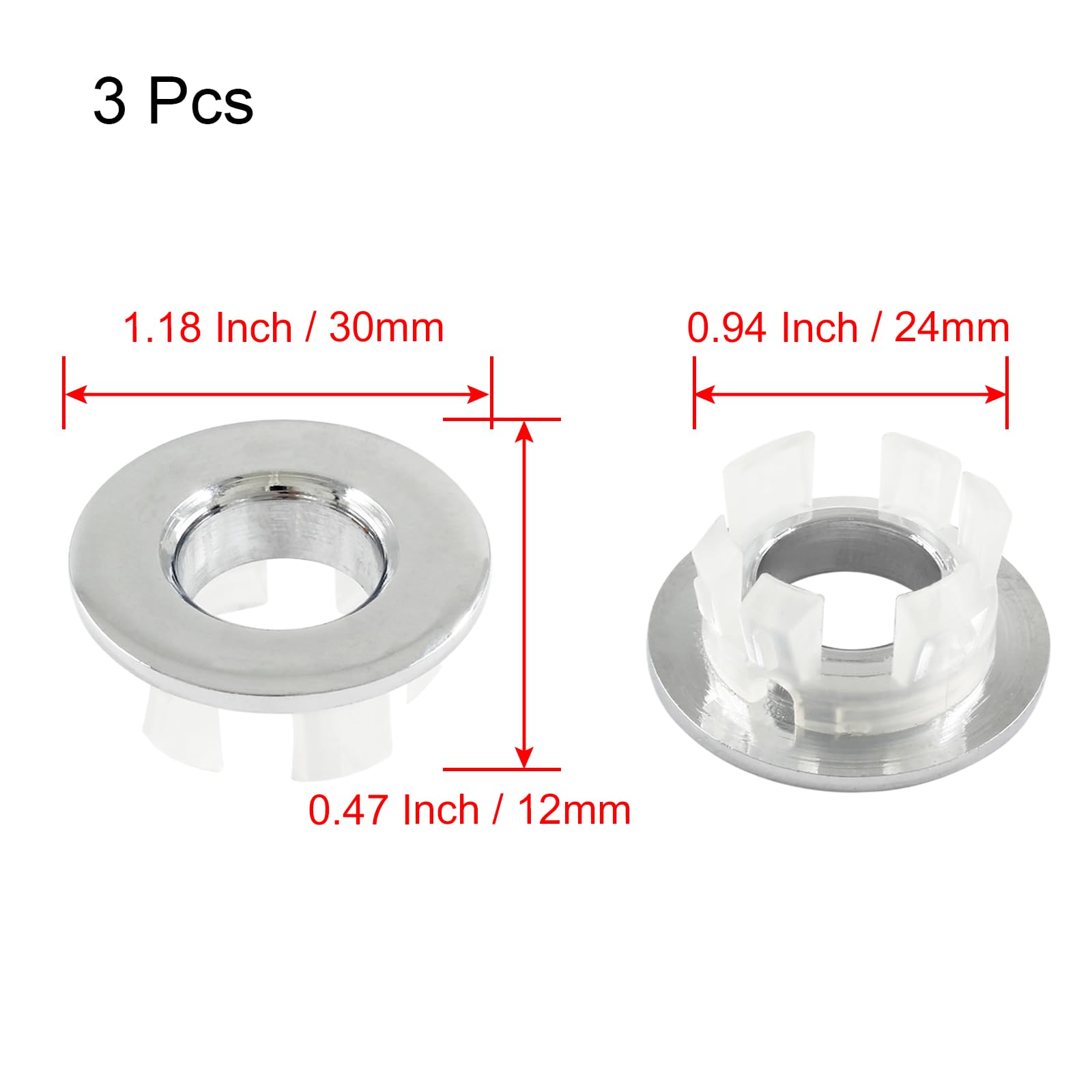 Aracombie Brushed Nickel Sink Overflow Ring, Kitchen Bathroom Sink Hole Round Overflow Cover with Kitchen Bathroom Basin Trim Bath Chrome Overflow Cover Rings Insert in Hole Spares - 3 Pack