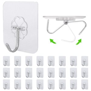 amazopen self adhesive hooks - 24 packs of transparent wall door hooks stick on/extra strong sticky hooks for hanging coat, cloth, towel, key and more