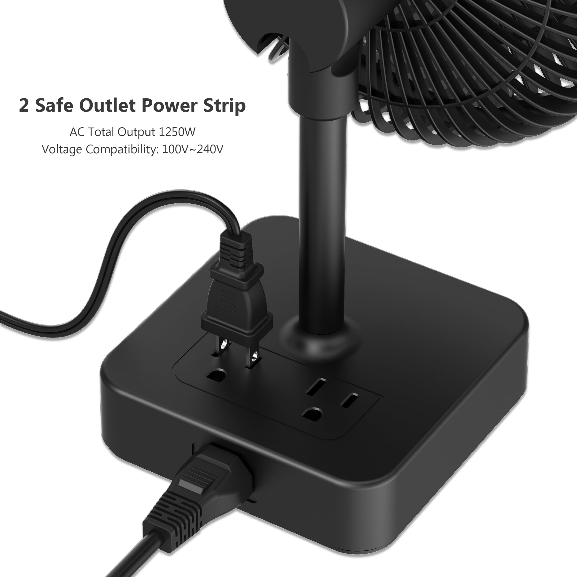 Hiree Desk Fan with USB Charging Port, 2 Speeds 6.7 Inch Small Desktop Table Fan with USB Charger, AC Outlets, Strong Wind, Quiet Operation - Personal Fan for Bedroom, Home, Office and Dorm Room