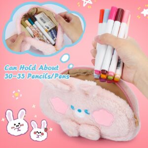 Toplive Cute Pink Pencil Case, Plush Pencil Pouch Fuzzy Pen Case, Cartoon Makeup Bag Kawaii Stationery Cosmetic Organizer Bag for Teens Girls Women, Pink Rabbit