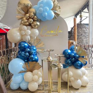 Blue Graduation Balloon Garland Arch Kit Metallic and Macaron Gold and Metallic for Birthday Party Decorations Wedding Bridal Baby Shower Ivory White