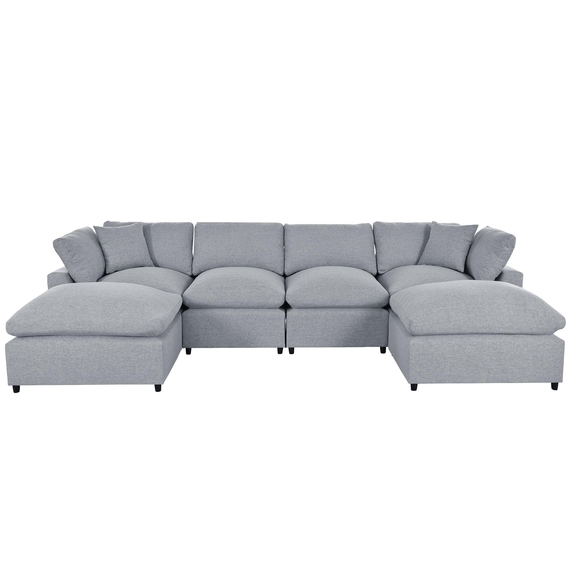 Merax Modern Large U-Shape Sectional Sofa Set, 2 Large Chaise with Removable Ottomans for Living Room, Grey