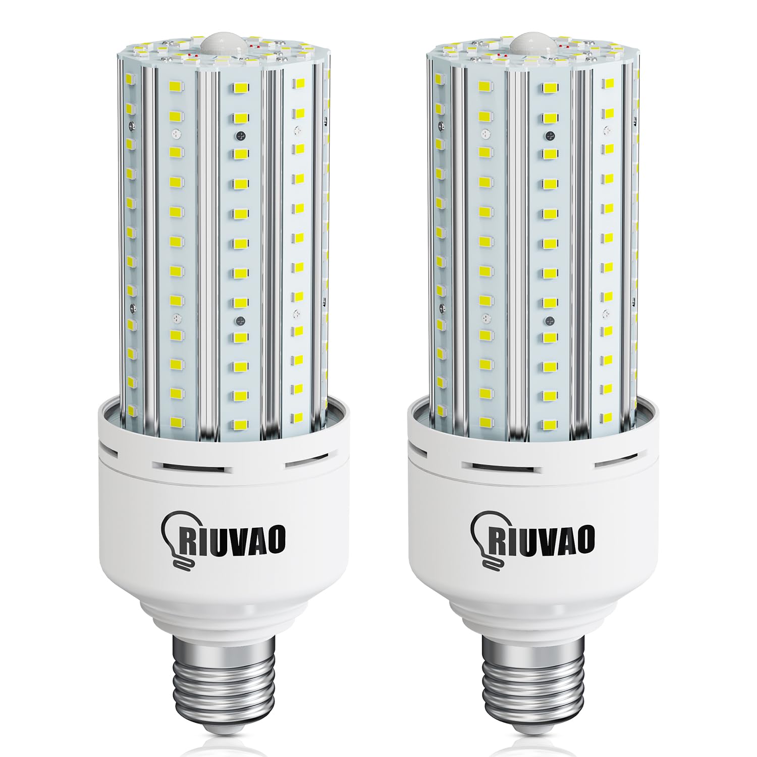 RIUVAO Motion Sensor Light Bulbs 60W（500W Equivalent E26 5000K, Motion Activated Dusk to Dawn Led Corn Light Bulb for Porch Basement Garage, Sensing and Always-ON Two Working Mode Selection